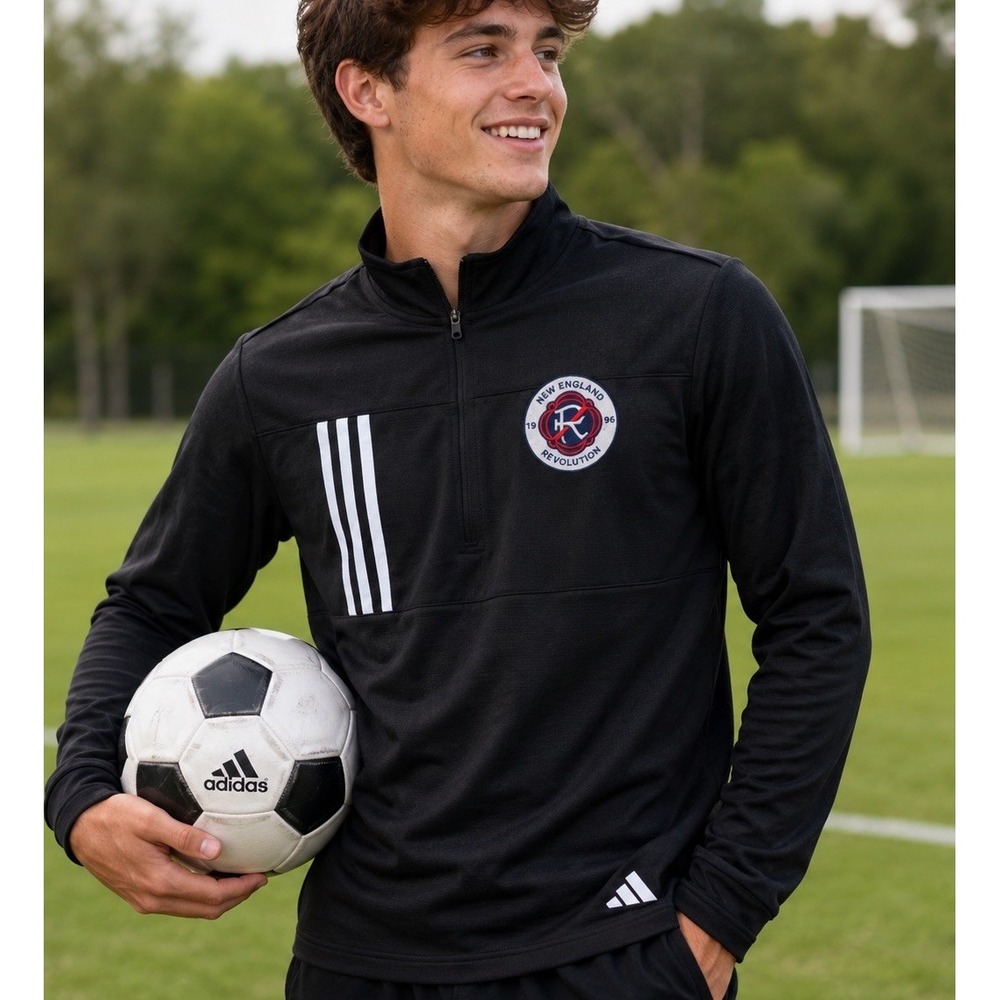 New England Revolution Adidas 3/4 Zip Pullover Jacket Mens S Black MLS Soccer